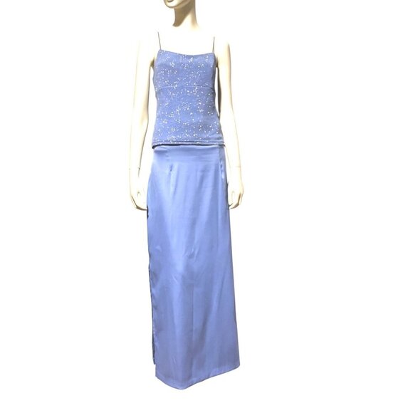 VTG 90s Prom Dress L Set Tank and Maxi Skirt Pastel Blue Celestial Fairy Formal - Picture 2 of 8